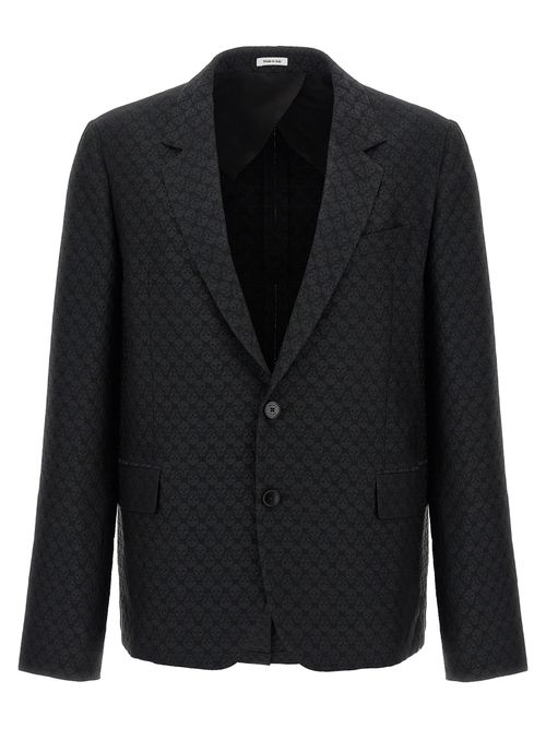 Tone-on-Tone Jacquard Skull Pattern Blazer — Black