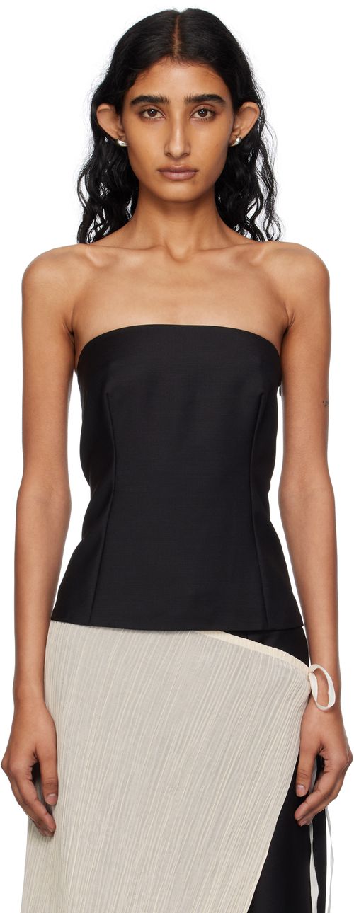 Black Wool & Mohair Suiting Bustier Top