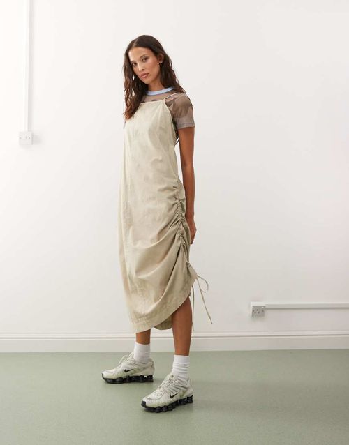 Utility washed midi cami dress in stone-Neutral