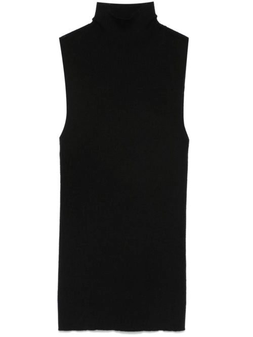 Virgin Wool Ribbed Knit Tank Top — Black