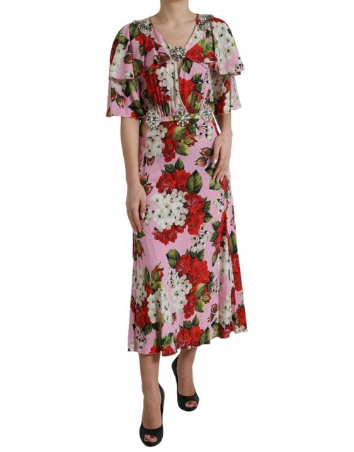 Floral Crystal Embellished Dress — Pink