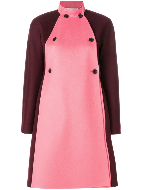 Color-Blocked Wool-Blend Coat — Pink