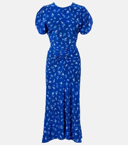 Bela floral gathered silk midi dress