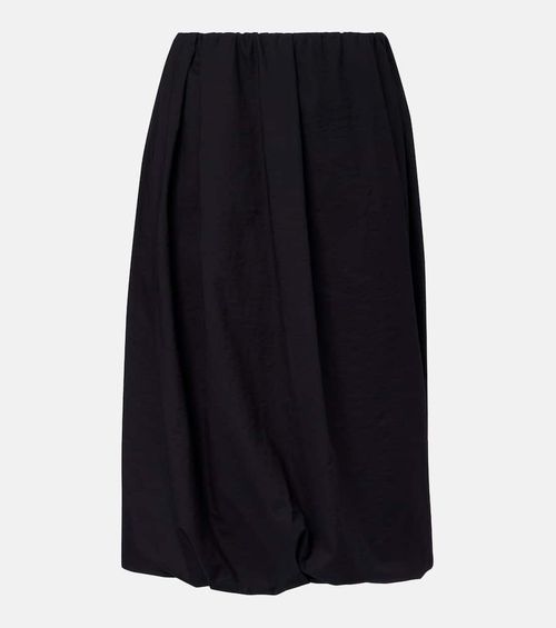 Gathered cotton-blend midi skirt