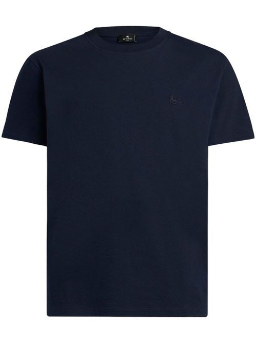 Logo-embroidered cotton T-shirt - Blue