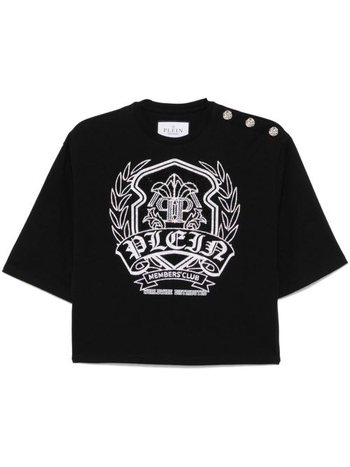 Crystal-embellishment T-shirt - Black