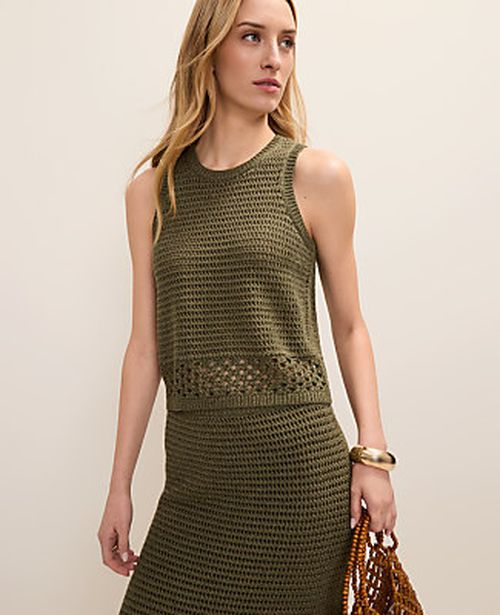 Ann Taylor Mixed Stitch Crochet Shell Top