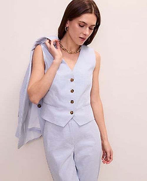 Ann Taylor The Petite Striped Tailored Vest