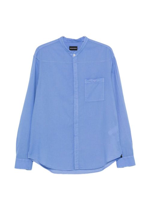 Cotton Mandarin Collar Shirt — Light Blue