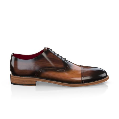 Custom Men's Luxury Oxford Dress Shoes Decorative Stitching Cap Toe Handmade in Italy - Caramel Brown Premium Leather - GIROTTI