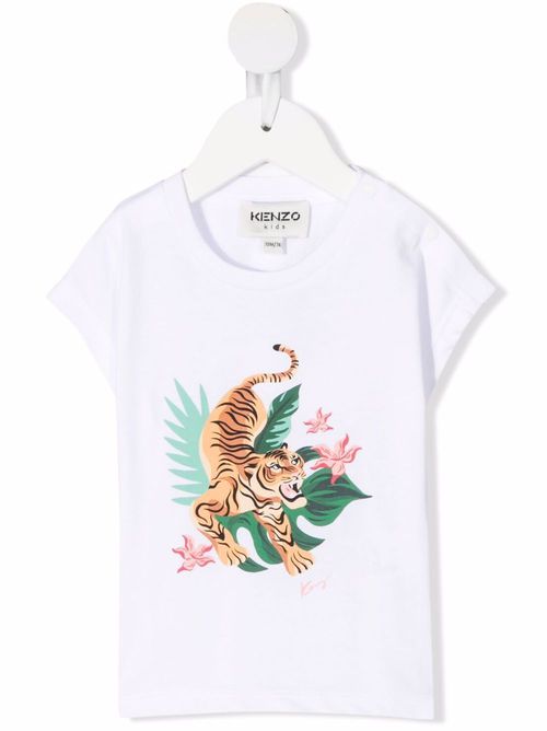 Jungle Tiger-print cotton T-shirt - White