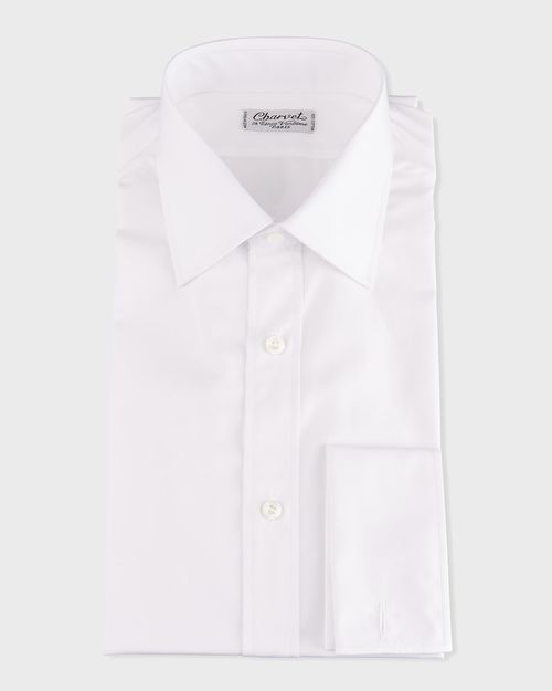 Men's Basic Solid Point-Collar Dress Shirt with French Cuffs