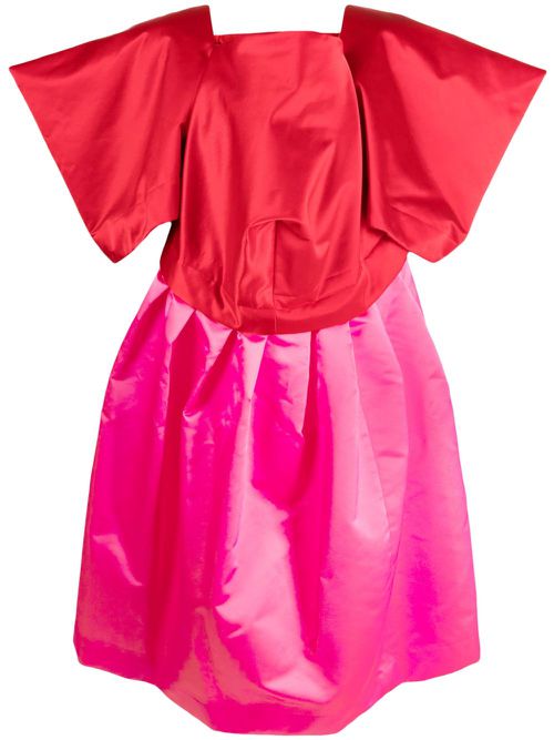 Colour-block voluminous midi dress - Red