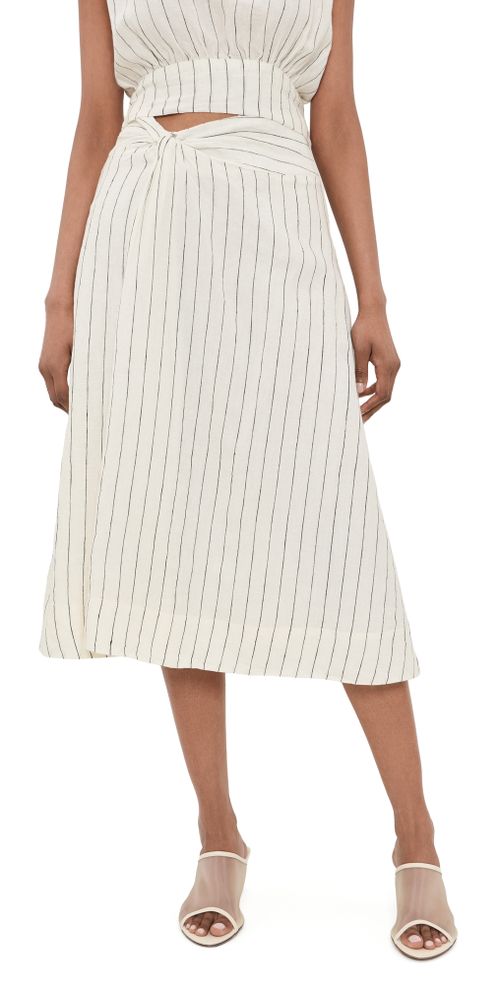 Mehar Linen Stripe Skirt Ivory Black Stripe