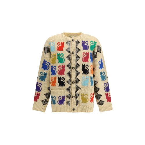 Wool Jacquard Cat Motif Cardigan — Multicolor