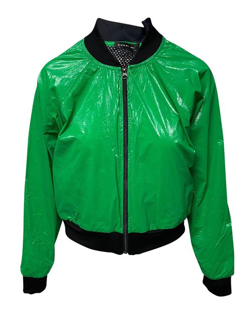 Zip Up Jacket with Mesh Details in Green Polyester
