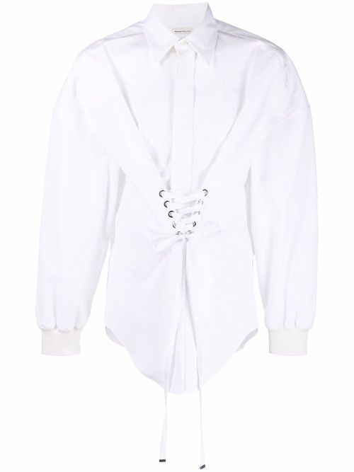Lace-up layered shirt - White