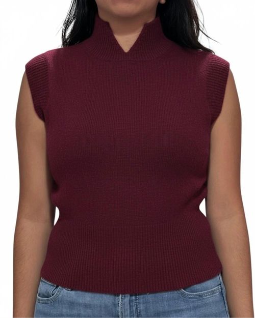 Cashmere Sleeveless Mock Neck Vest In Sangria