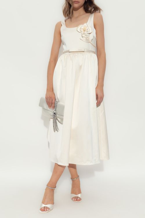 Self Portrait Satin Dress With Belt, Women's, Cream