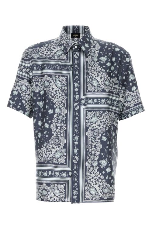 Baroque Floral Silk Shirt — Navy