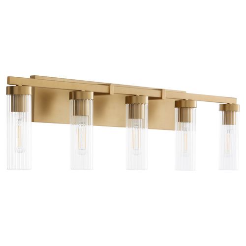 Aged Brass Five Light Vanity from the Kilbey Collection