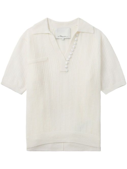 Layered polo top - White
