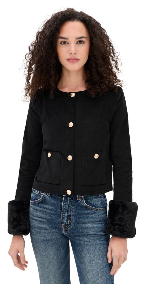 Fur Trim Jacket Black