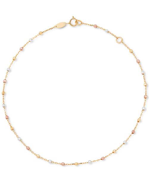 Beaded Ankle Bracelet in 10k Tricolor Gold - Tri-Color