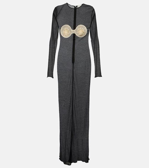 Crochet-trimmed jersey maxi dress