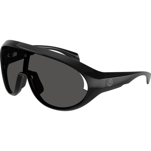 Moncler Uniseks Moncler ME8010 CONTRAST 500187 Zonnebrillen Geïnjecteerd Zwart Grijs Rotonde Normaa