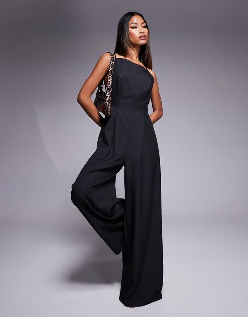 ASOS DESIGN high neck structured jumpsuit with side splits in charcoal-Gray
