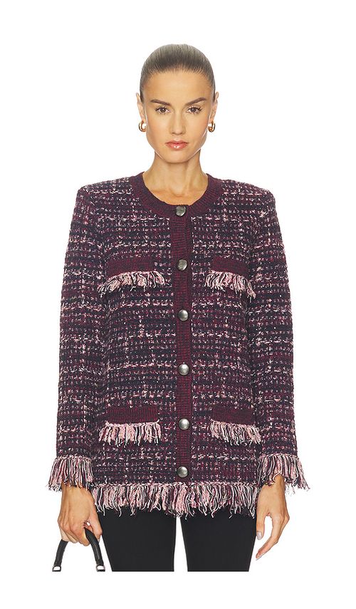 L'AGENCE Kastoria Fringe Trim Cardi in Black Dark Malbec & Midnight. M also in L, S