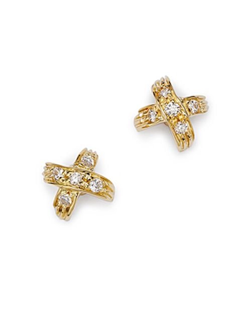 18K Yellow Gold 'X' Pave Stud Earrings