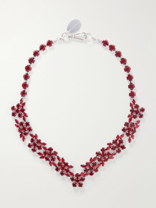 Silver-tone Crystal Necklace - Crimson