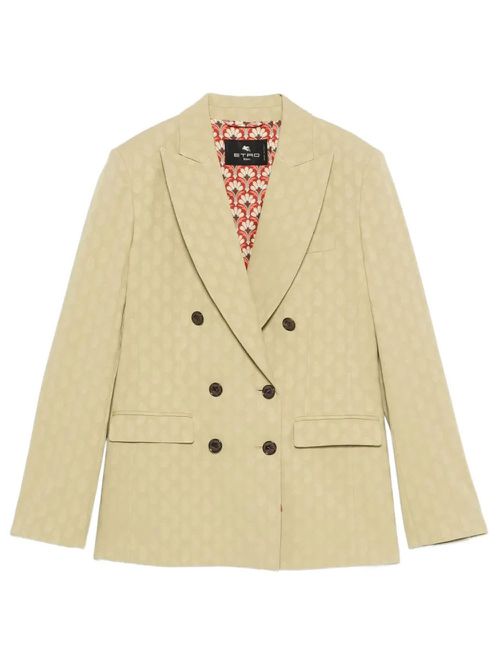 Double-Breasted Fitted Paisley-Motif Blazer