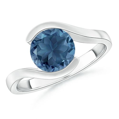 Angara 2.35 Carats Semi Bezel-Set Solitaire Round London Blue Topaz Bypass Ring in Platinum