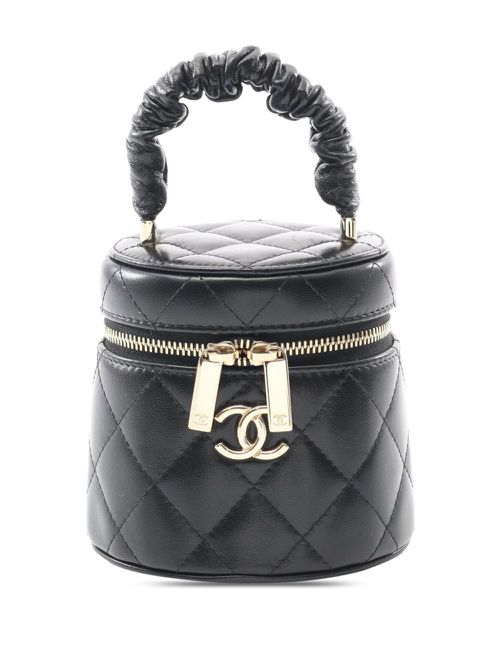 2021 Mini Quilted Lambskin Ruched Handle Case vanity bag - Black