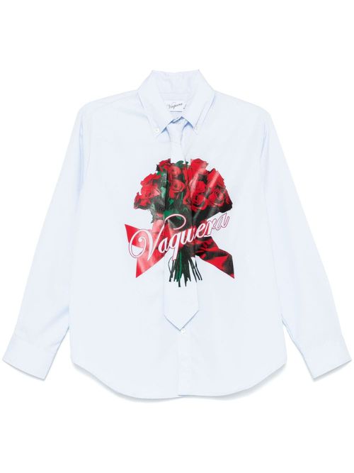 Rose bouquet-print shirt - Blue
