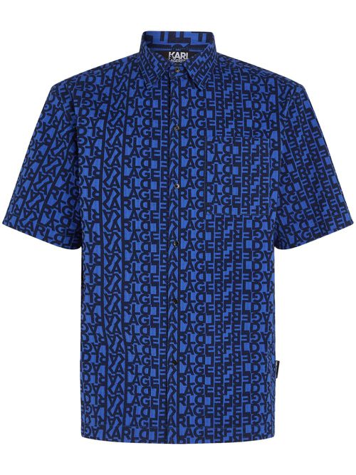 Logo-print seersucker cotton shirt - Blue