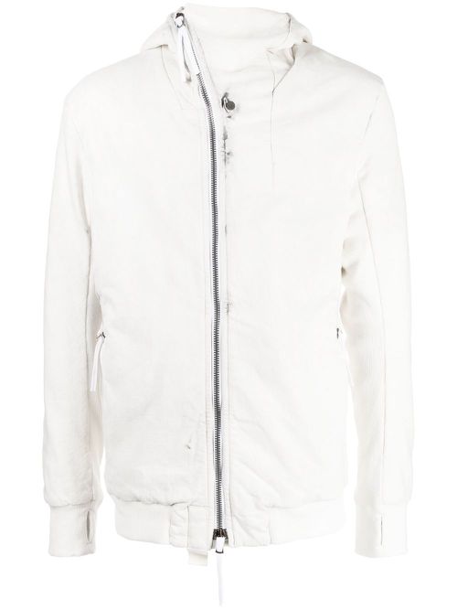 Off-centre zip-up hooded jacket - White