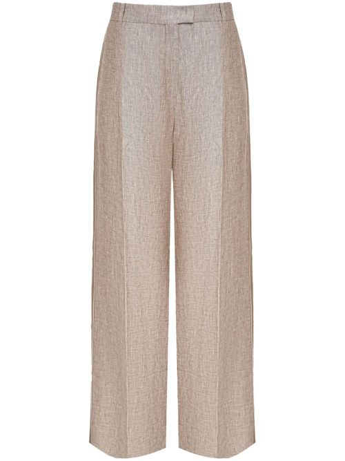 Stripe-detail linen wide-leg trousers - Neutrals