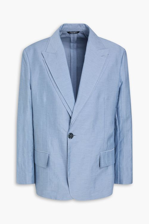 Double-breasted linen-blend blazer - Blue - IT 44
