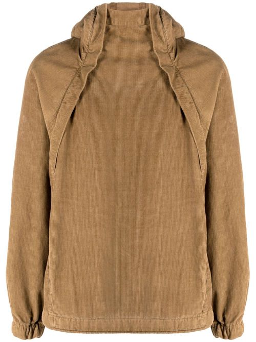 Side-zip corduroy hoodie - Brown