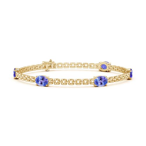 Angara 4.0 Carats Five Stone Oval Tanzanite Station Link Bracelet in 14K Yellow Gold