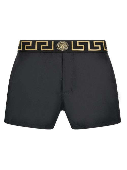 Greca Waistband Swim Shorts — Black