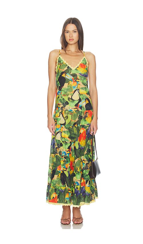 FARM Rio Bird Leaves Long Dress in Green. M. Also in