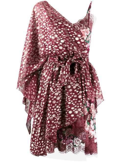 One shoulder metallic-embellished dress - Red