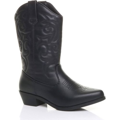 AJVANI Women's Low Cuban Heel Embroidered Cowboy Western Boots in Black