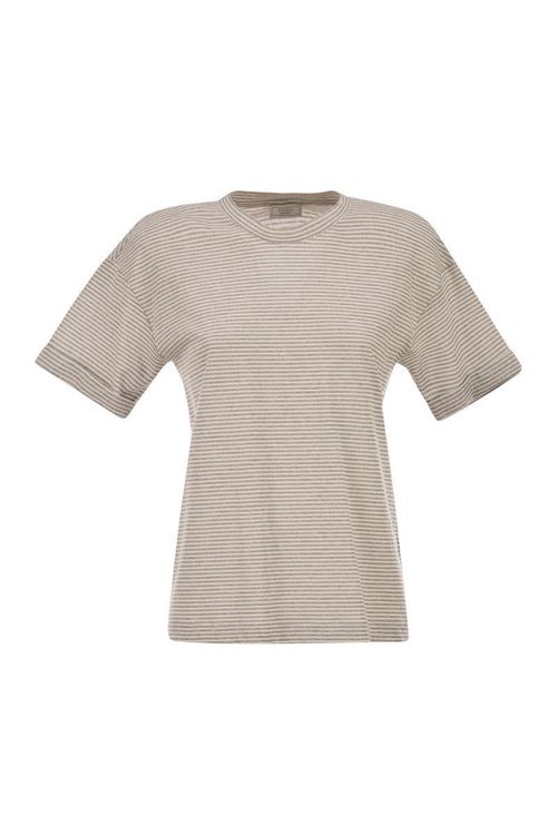 Striped Linen And Cotton T-Shirt With Luminous Yarns
