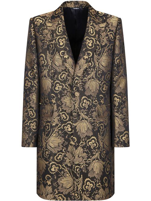 Jacquard single-breasted coat - Black